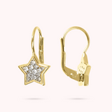 Golden Pendant Earrings with Pavé Star in Cubic Zirconia