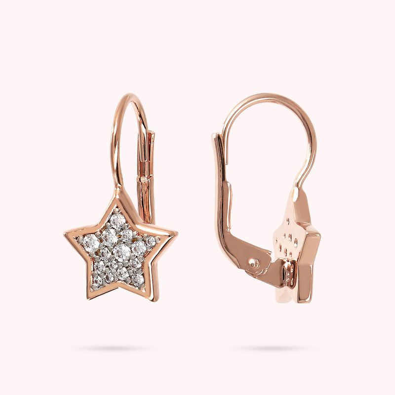 Pendant Earrings with Star in Cubic Zirconia