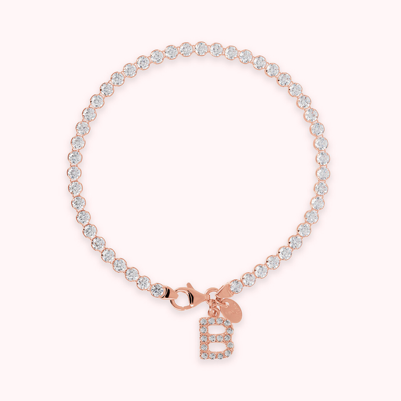 Cubic Zirconia Tennis Bracelet with Pavé Letter Pendant