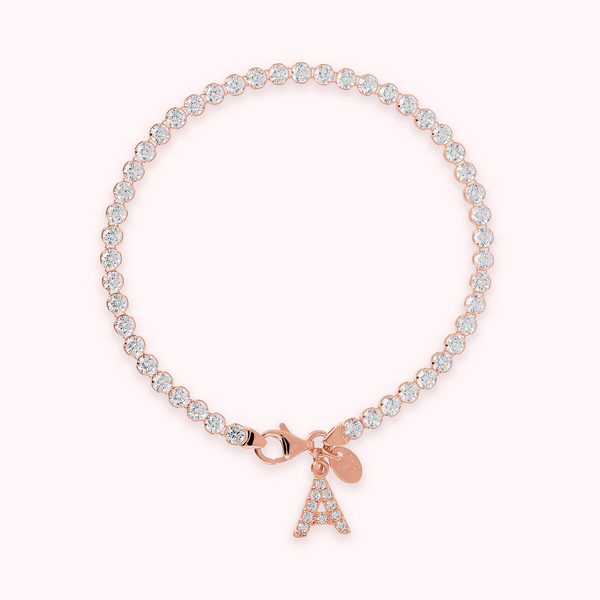 Bracciale Tennis in Cubic Zirconia con Ciondolo Lettera Pavé