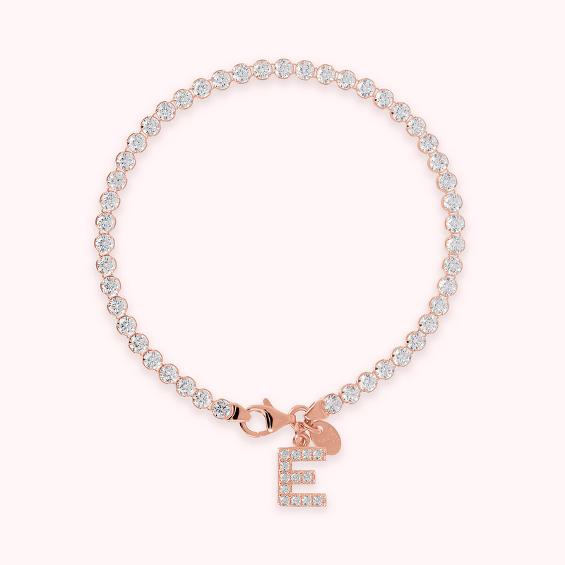 Cubic Zirconia Tennis Bracelet with Pavé Letter Pendant