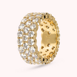 Golden Ring with Three Rows of Golden Cubic Zirconia