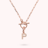 Collana Catena Forzatina con Pendente Lettera Pavé in Cubic Zirconia