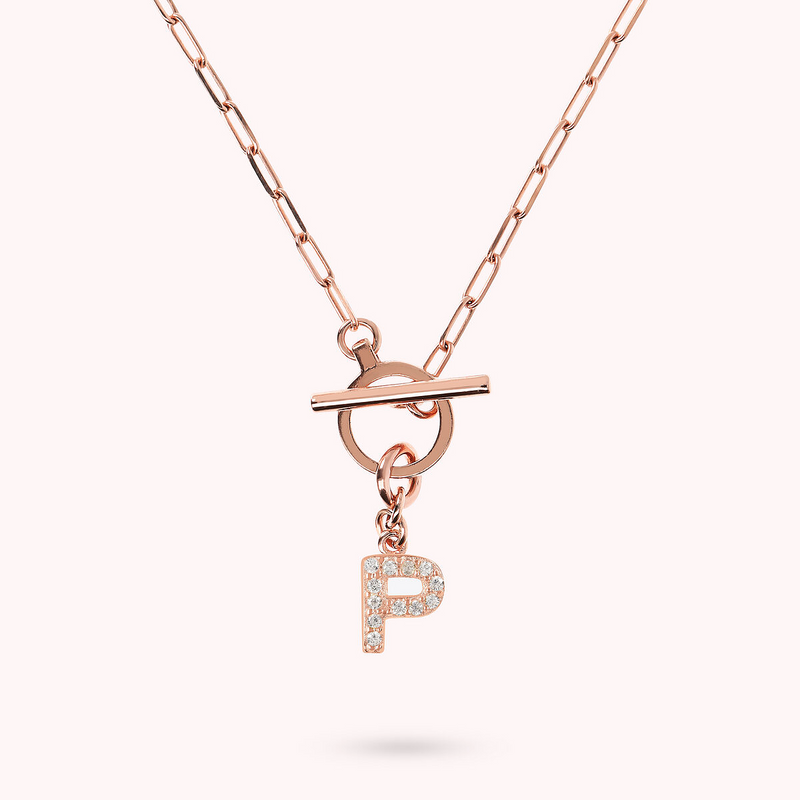 Collana Catena Forzatina con Pendente Lettera Pavé in Cubic Zirconia