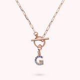 Collana Catena Forzatina con Pendente Lettera Pavé in Cubic Zirconia