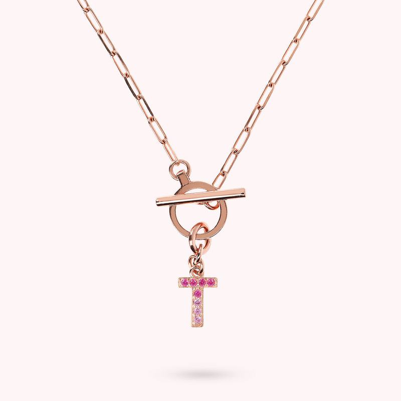 Collana Catena Forzatina con Pendente Lettera Pavé in Cubic Zirconia