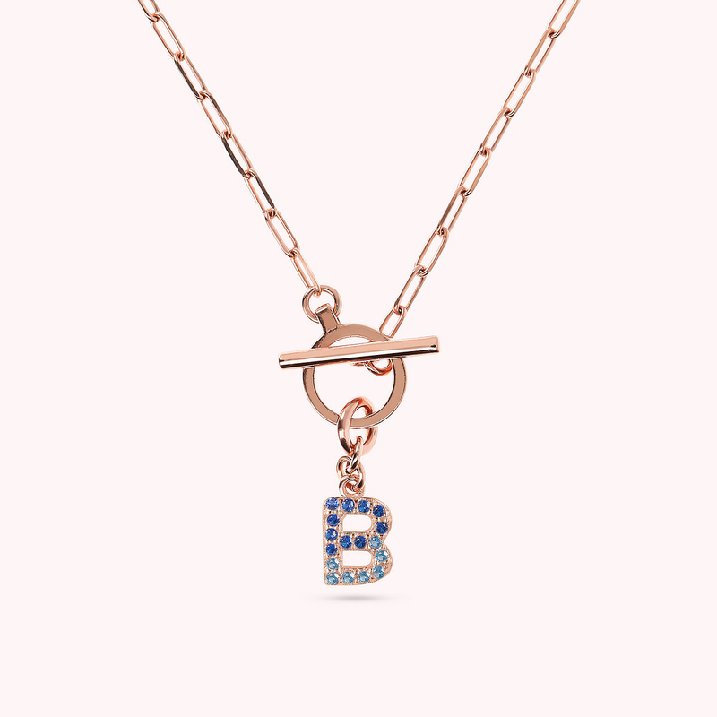 Collana Catena Forzatina con Pendente Lettera Pavé in Cubic Zirconia