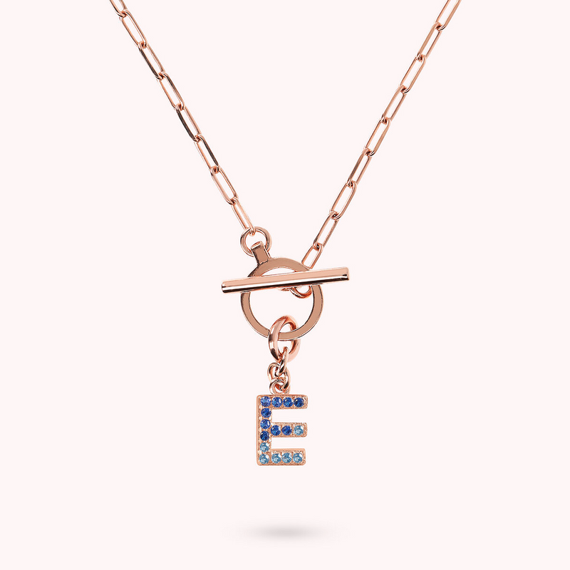 Collana Catena Forzatina con Pendente Lettera Pavé in Cubic Zirconia