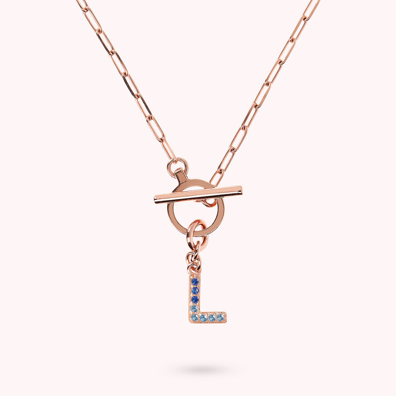 Collana Catena Forzatina con Pendente Lettera Pavé in Cubic Zirconia