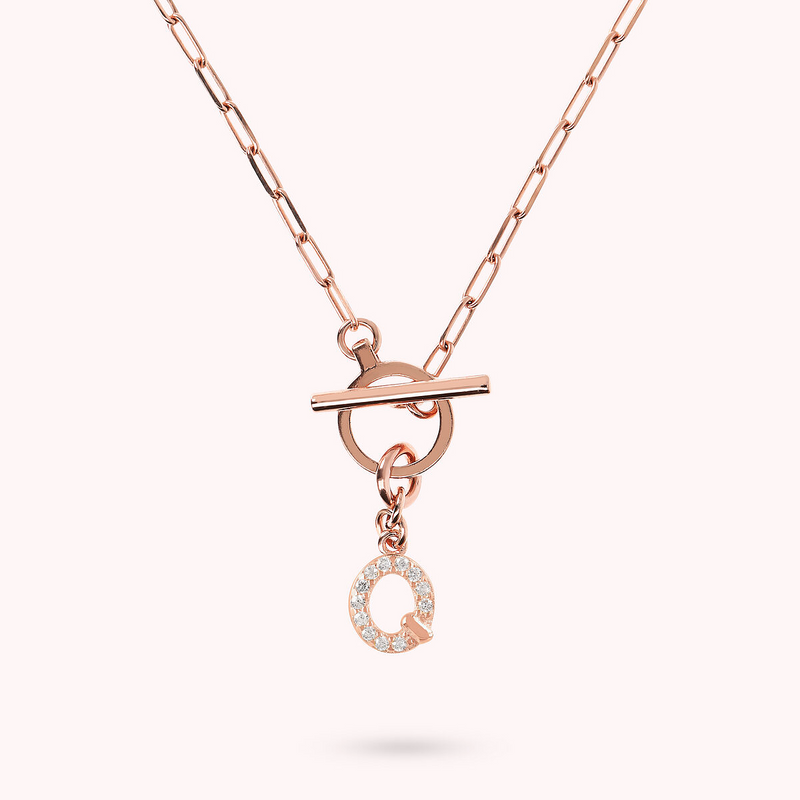 Collana Catena Forzatina con Pendente Lettera Pavé in Cubic Zirconia