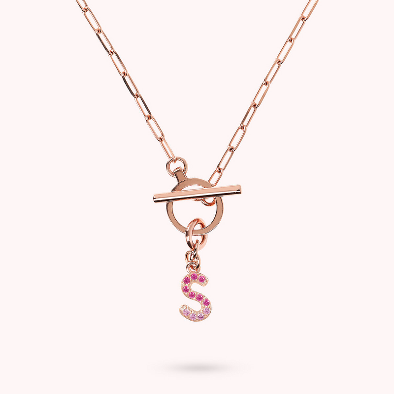 Collana Catena Forzatina con Pendente Lettera Pavé in Cubic Zirconia