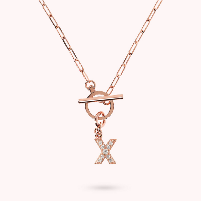 Collana Catena Forzatina con Pendente Lettera Pavé in Cubic Zirconia