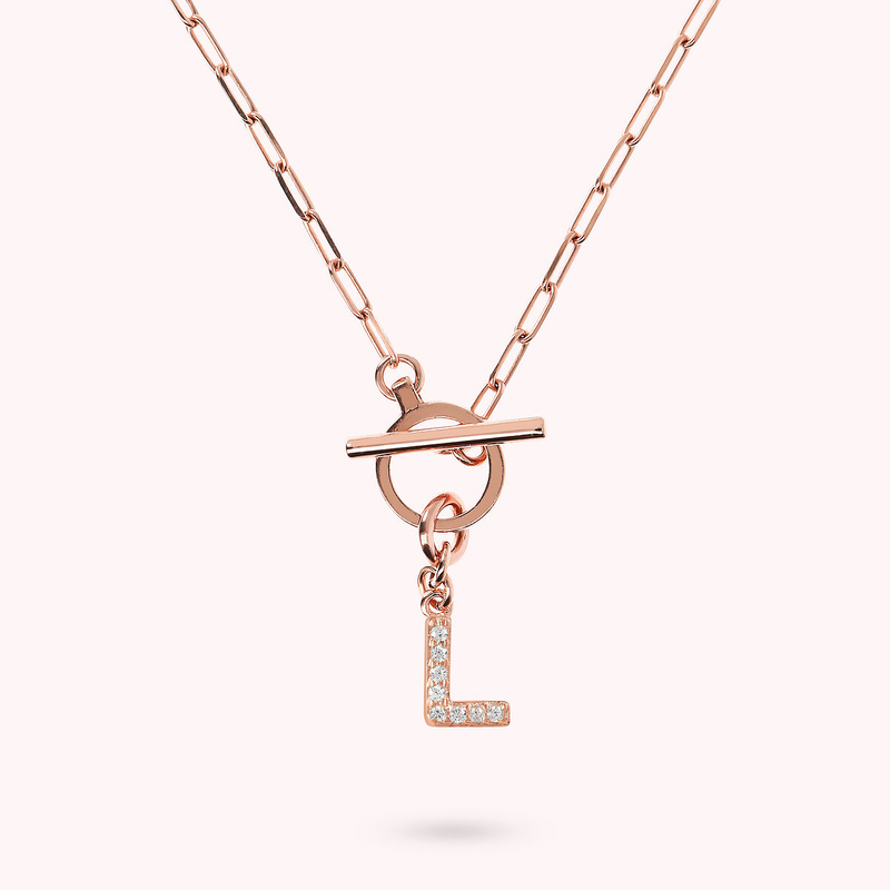 Collana Catena Forzatina con Pendente Lettera Pavé in Cubic Zirconia