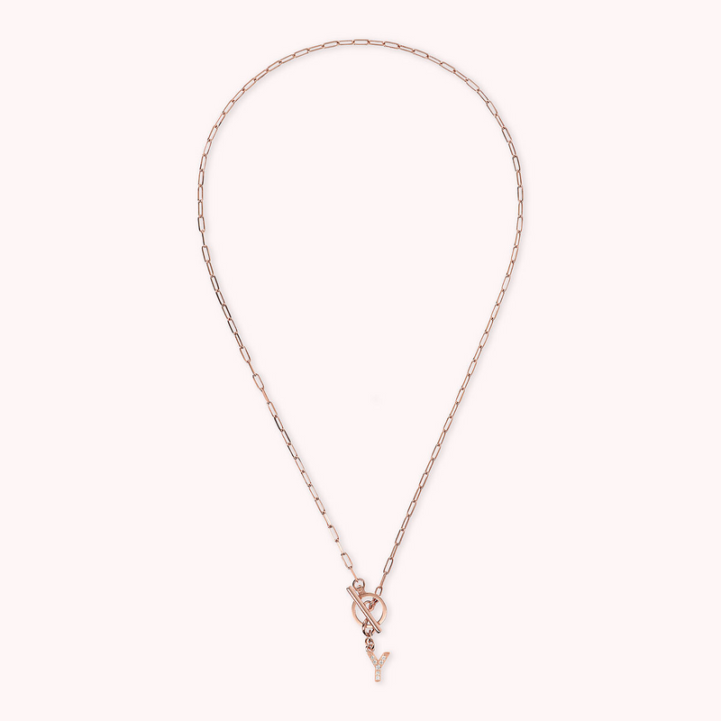 Collana Catena Forzatina con Pendente Lettera Pavé in Cubic Zirconia