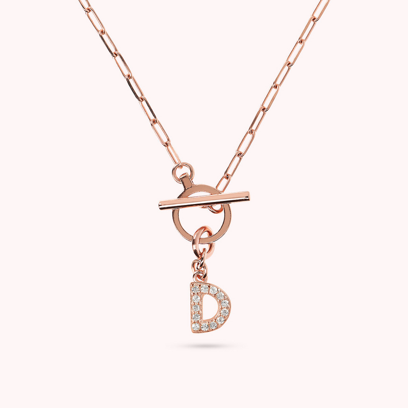 Collana Catena Forzatina con Pendente Lettera Pavé in Cubic Zirconia