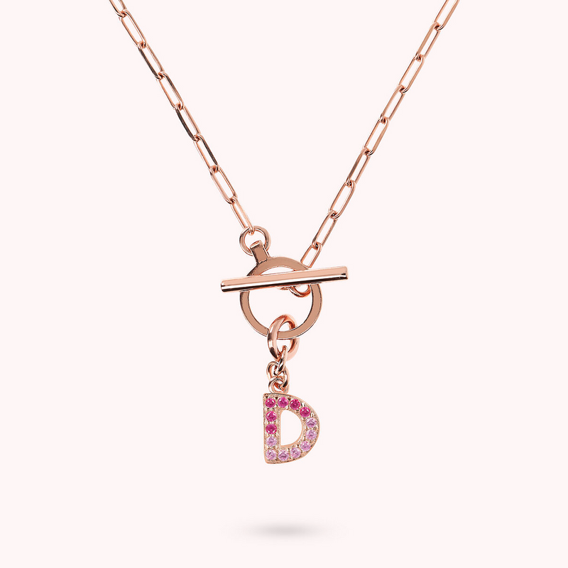 Collana Catena Forzatina con Pendente Lettera Pavé in Cubic Zirconia