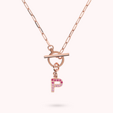 Collana Catena Forzatina con Pendente Lettera Pavé in Cubic Zirconia