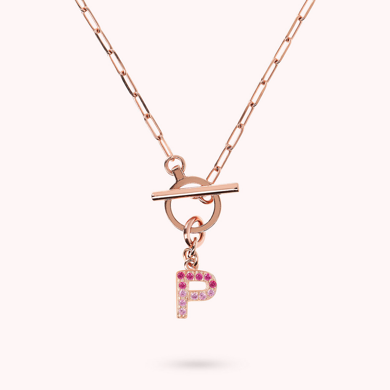 Collana Catena Forzatina con Pendente Lettera Pavé in Cubic Zirconia