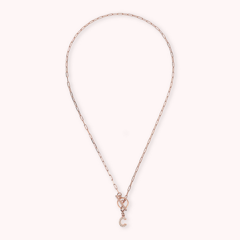 Collana Catena Forzatina con Pendente Lettera Pavé in Cubic Zirconia