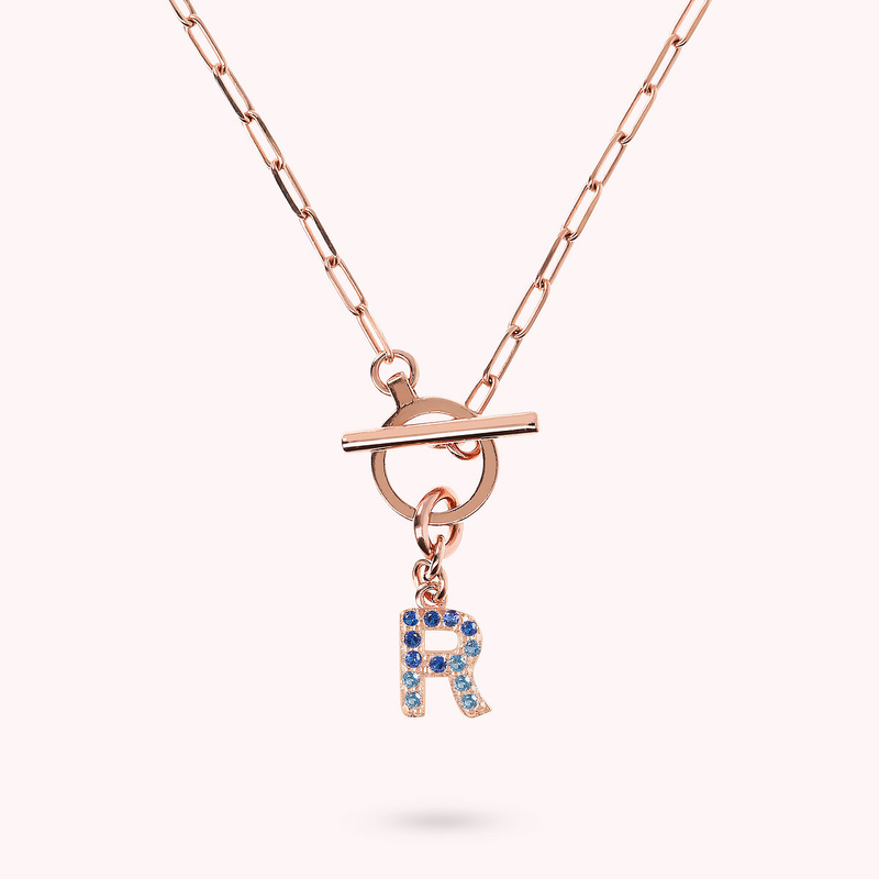 Collana Catena Forzatina con Pendente Lettera Pavé in Cubic Zirconia