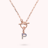 Collana Catena Forzatina con Pendente Lettera Pavé in Cubic Zirconia