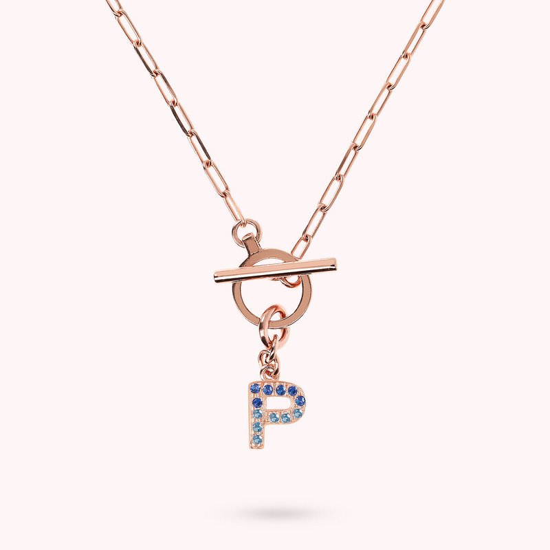 Collana Catena Forzatina con Pendente Lettera Pavé in Cubic Zirconia