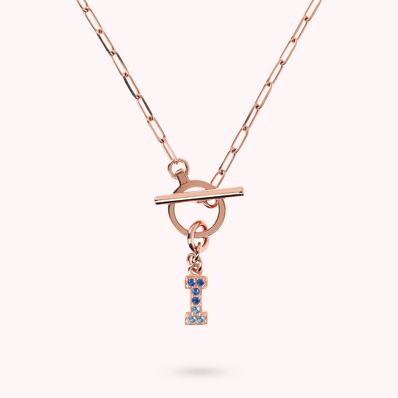 Collana Catena Forzatina con Pendente Lettera Pavé in Cubic Zirconia