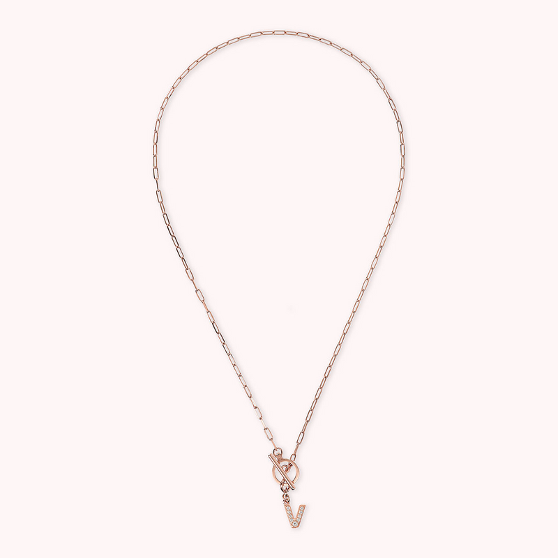 Collana Catena Forzatina con Pendente Lettera Pavé in Cubic Zirconia