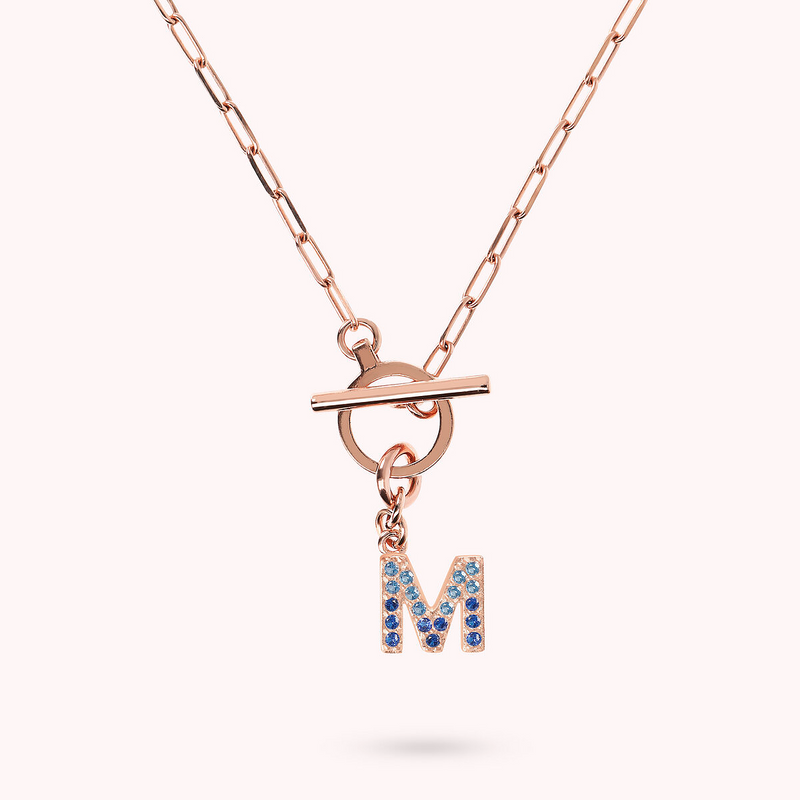 Collana Catena Forzatina con Pendente Lettera Pavé in Cubic Zirconia