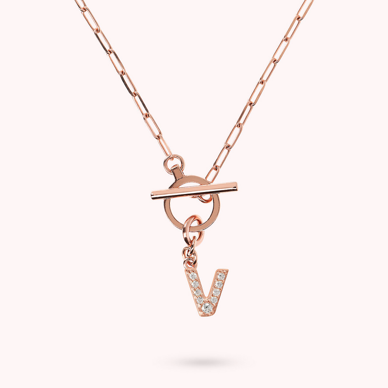 Collana Catena Forzatina con Pendente Lettera Pavé in Cubic Zirconia