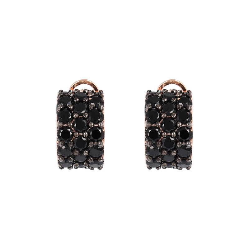 Hoop Earrings with Pavé in Black Spinel or Cubic Zirconia