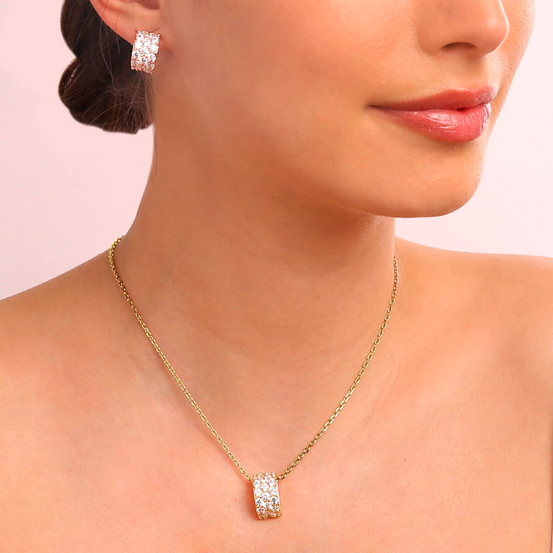 Golden Forzatina Chain Necklace with Pavé Pendant in Black Spinel or Cubic Zirconia