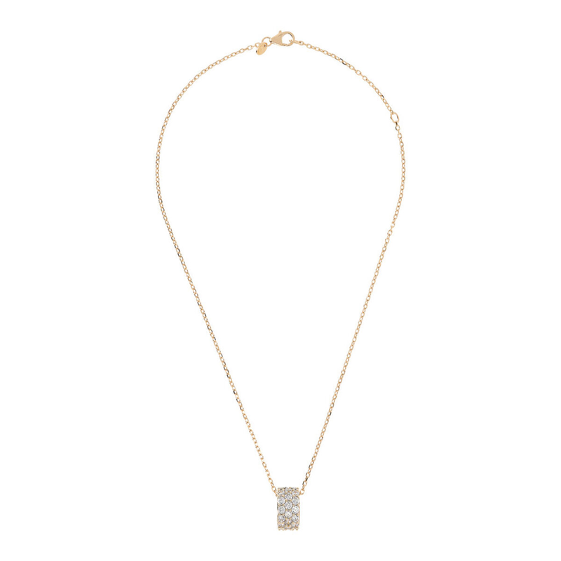 Golden Forzatina Chain Necklace with Pavé Pendant in Black Spinel or Cubic Zirconia