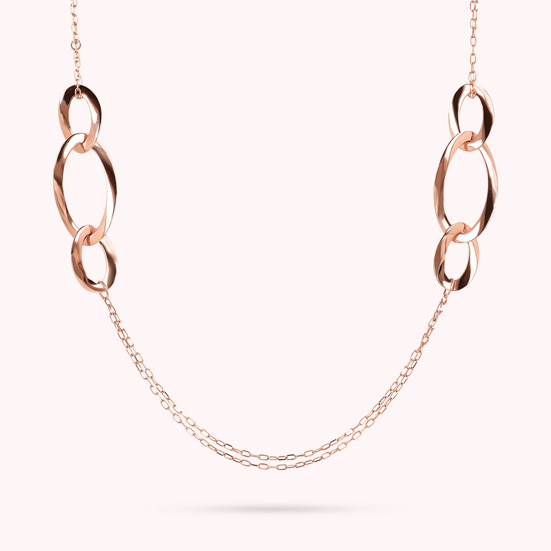 Long Necklace with Golden Rosé Oval Elements Station