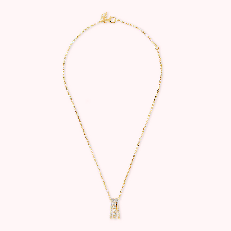 Golden Forzatina Chain Necklace with Triple Strand Pavé Pendant in Cubic Zirconia