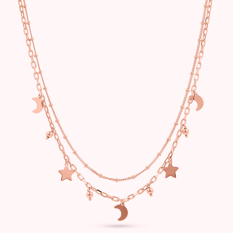 Collier multi-rangs avec pendentifs en forme d'étoile, de lune et de sphère