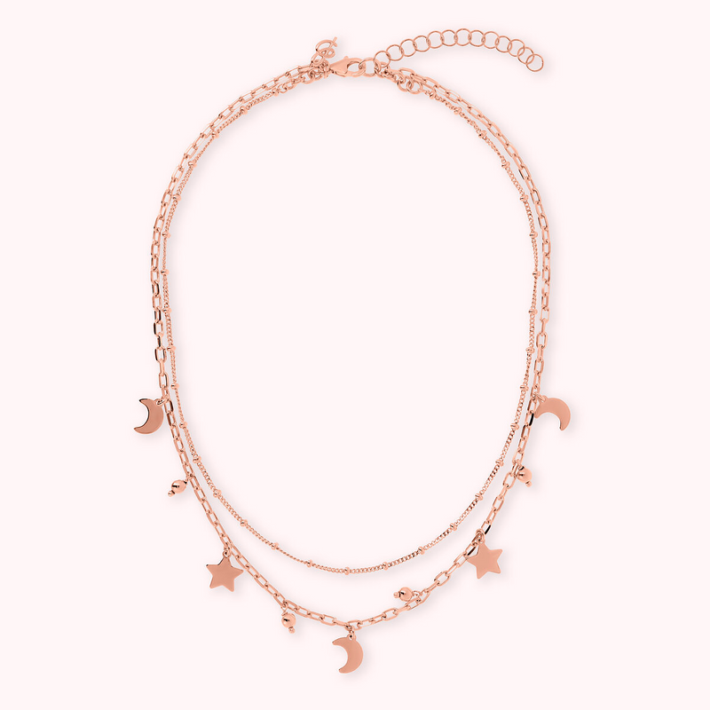 Collier multi-rangs avec pendentifs en forme d'étoile, de lune et de sphère