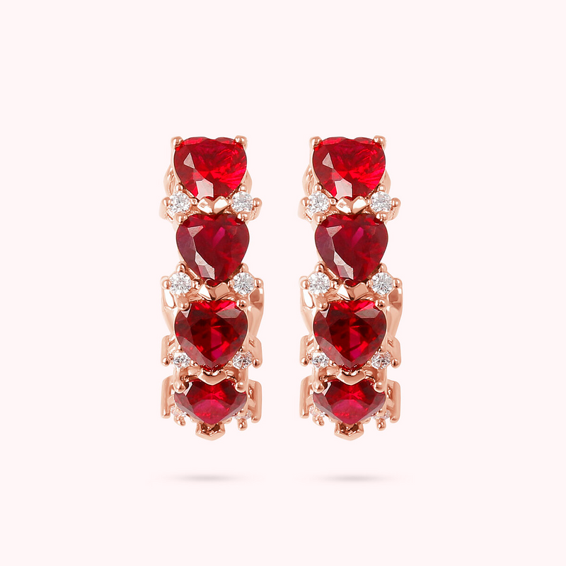 Boucles d'Oreilles avec Cœurs en Zircons Cubiques Rouges