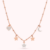 Necklace with Golden Rosé Charms and Pavé in Cubic Zirconia