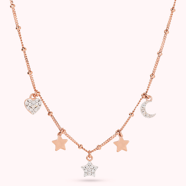 Collana con Charms Golden Rosé e Pavé in Cubic Zirconia