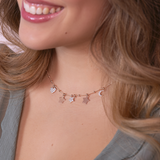 Necklace with Golden Rosé Charms and Pavé in Cubic Zirconia