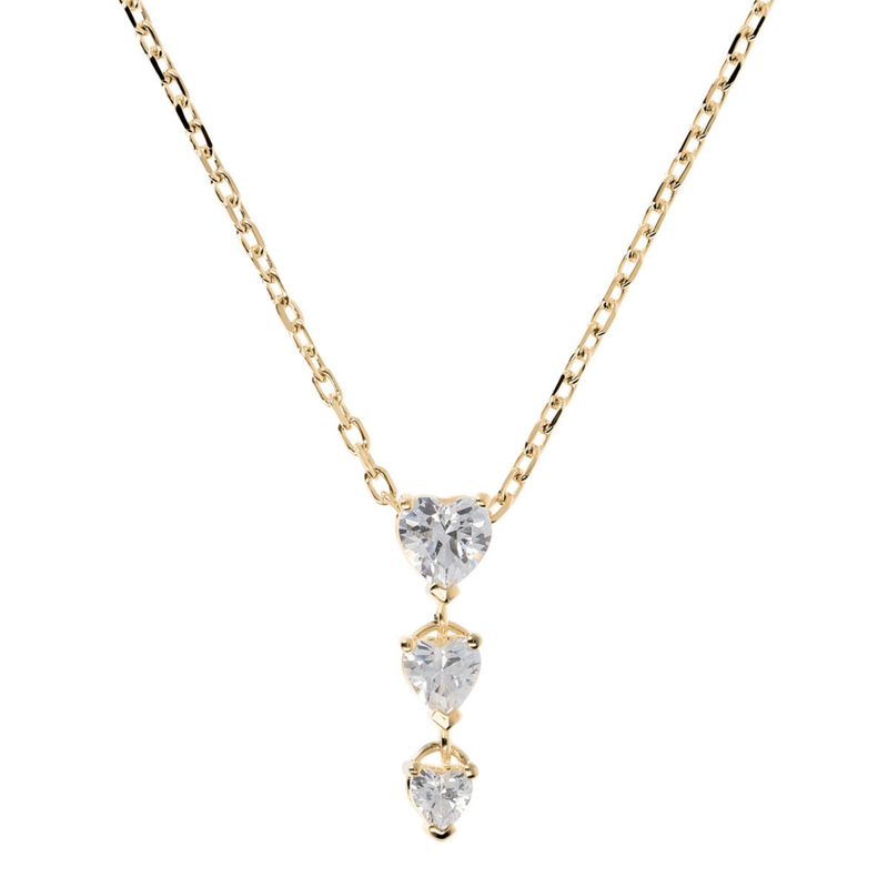 Three Hearts Necklace in Golden Cubic Zirconia