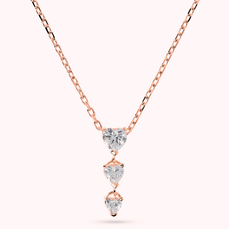 Three Graduated Hearts Necklace in Cubic Zirconia