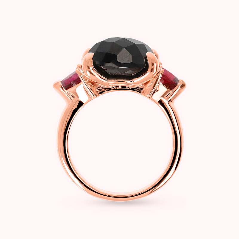 Cocktail Ring with Natural Stone and Cubic Zirconia Hearts