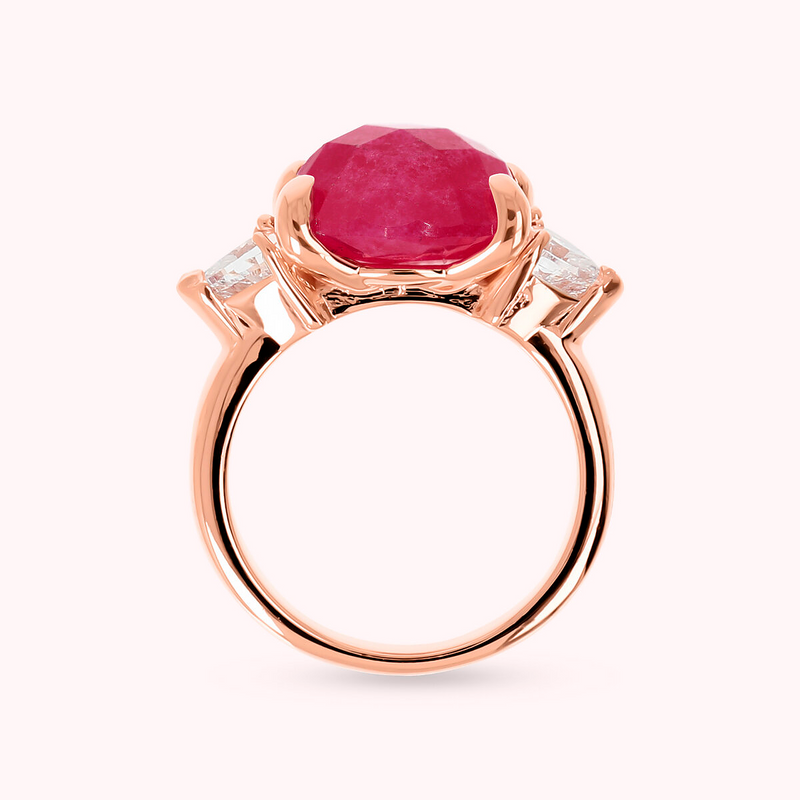 Bague Cocktail avec Pierre Naturelle et Cœurs en Zircon Cubique