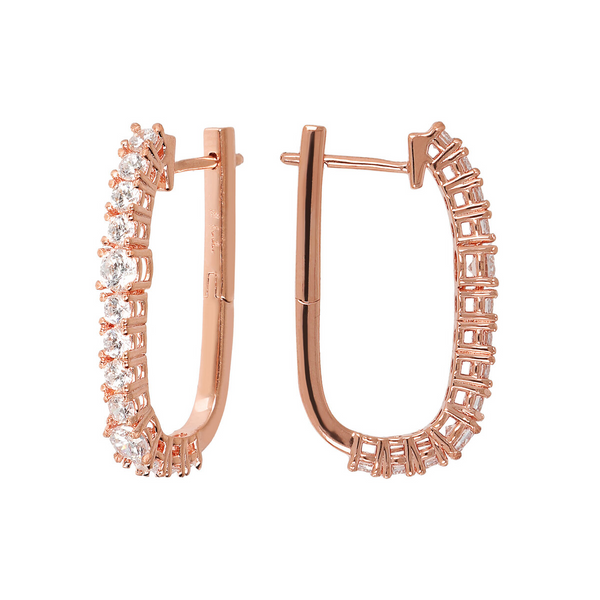 Two-Tone Oval Hoop Earrings with Cubic Zirconia