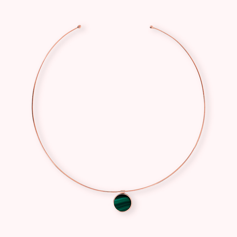 Collier Choker avec Pendentif Bouton en Pierre Naturelle Plate