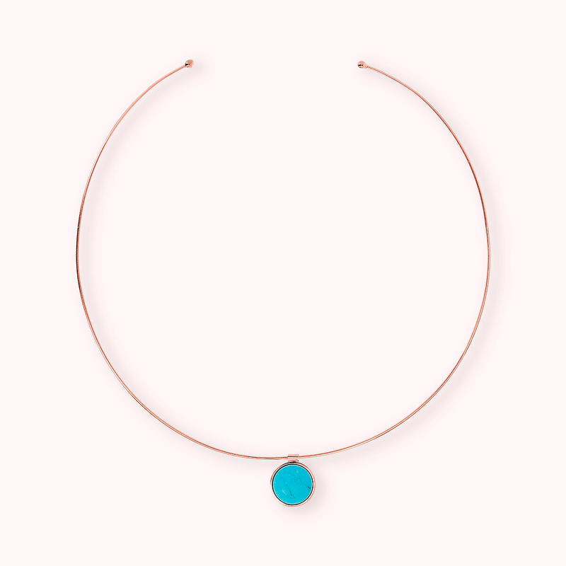 Collier Choker avec Pendentif Bouton en Pierre Naturelle Plate