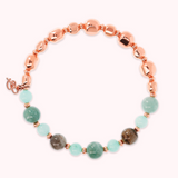 Elastic Bracelet with Natural Stones and Nuggets in Golden Rosé