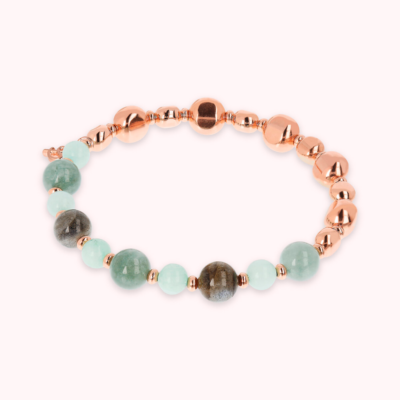 Bracciale Elastico con Pietre Naturali e Pepite in Golden Rosé